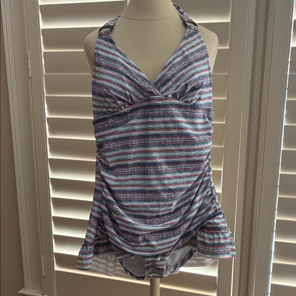 New Directions Multicolor Striped One Piece Swimsuit